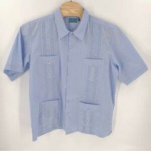 Men's Light Blue Embroidered Short Sleeve Shirt